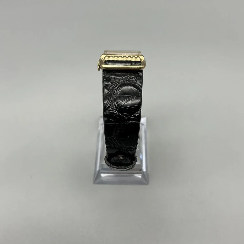 Vintage Lord Elgin Mens Watch 21mm Black Dial 14K Gold Filled 4602 Manual Wind